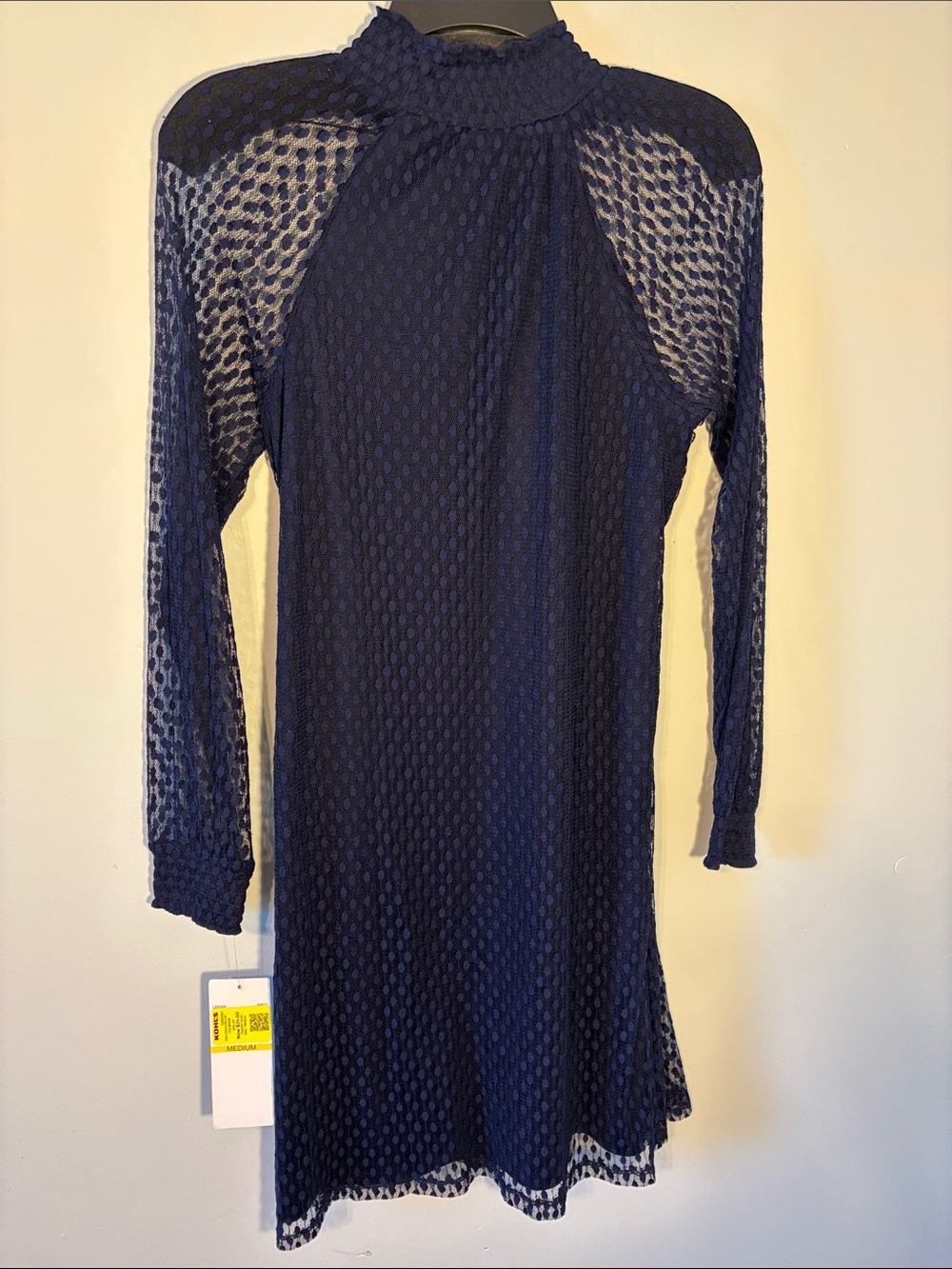 Nina Leonard Navy Long-Sleeve Lace Shift Dress - Picture 3 of 9